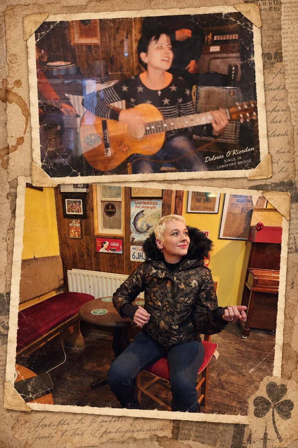 A scrapbook collage of portraits, murals and travel memories