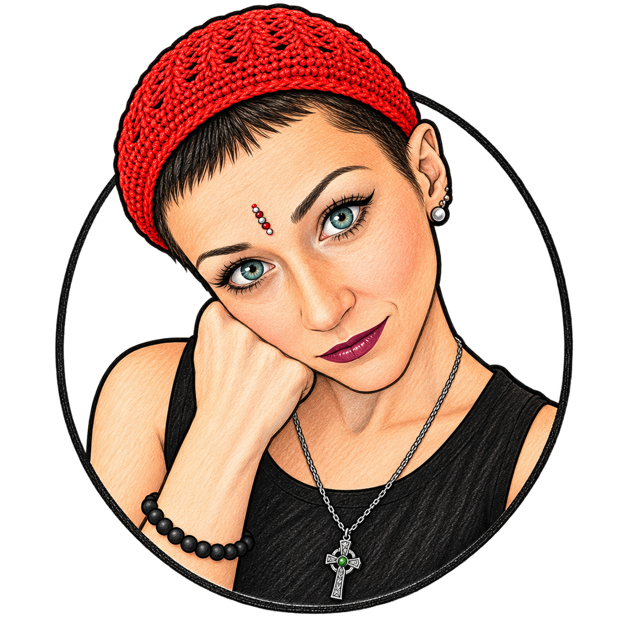 Frankie’s illustrated logo with a red knitted cap